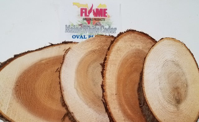 White Cedar OVAL Grilling Planks (6x12 30 Count) - Flame Grilling Products Inc